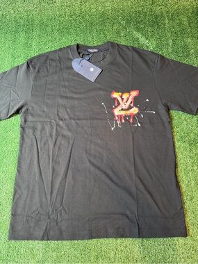 Black Short Sleeve Tee with Red and Yellow Chest Graphic